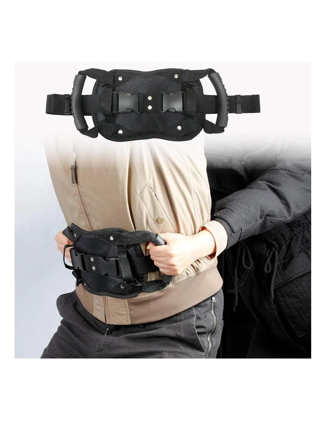 Ceinture de Maintien Moto Réglable avec Poignées de Préhension pour Passager
